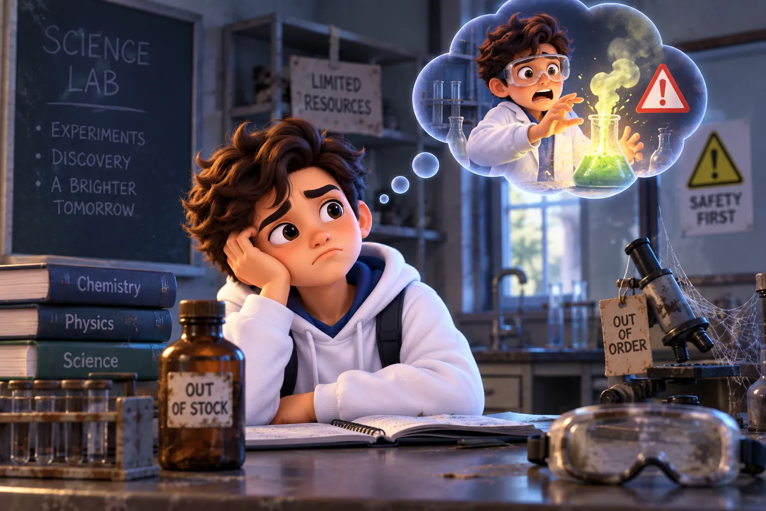 Problem: school lacking budget for a real chemistry lab