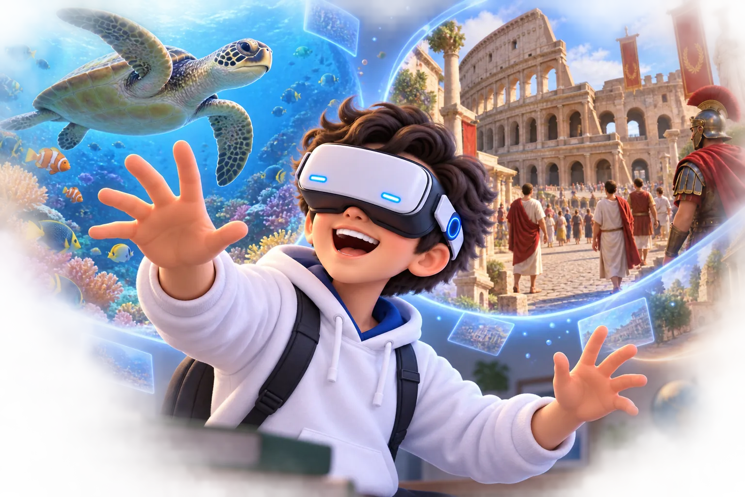 Solution: student exploring an immersive VR field trip