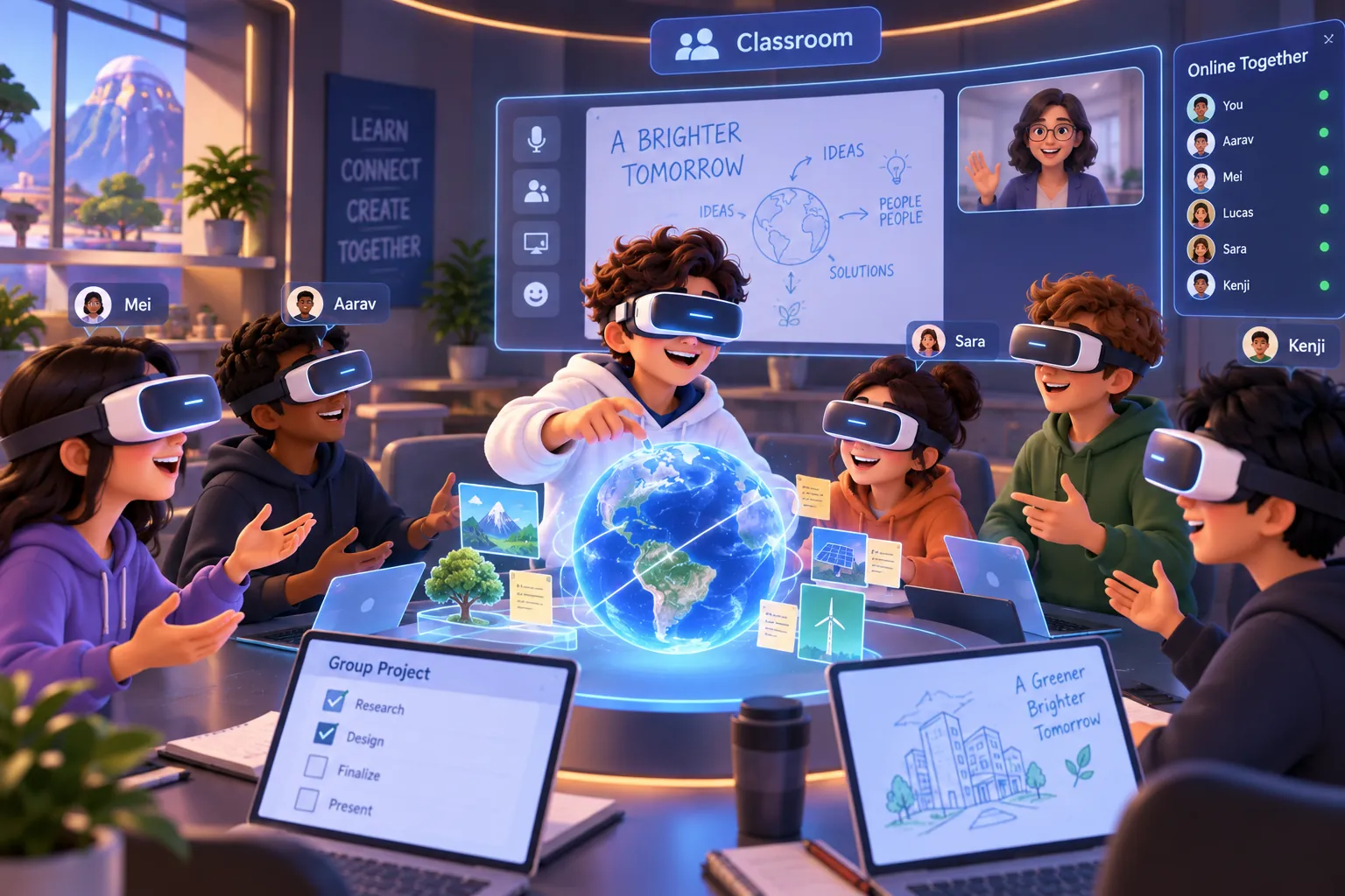 Solution: students together as avatars in a virtual classroom